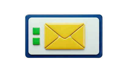 3D Yellow Envelope Icon with Green Buttons