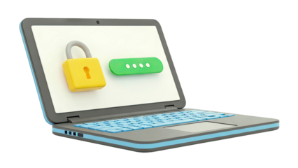 3D Laptop with Lock and Password Input Icon