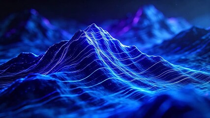 Abstract neon mountains with glowing blue lines and dark futuristic background - Powered by Adobe