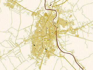Obraz premium Poster-style map of Al Hillah, Iraq using minimal cream and gold map