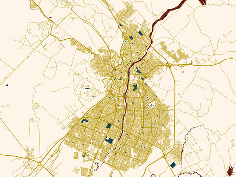 Graphic city map artwork of Kirkuk, Iraq