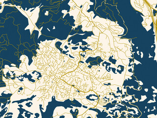 Naklejka premium Minimalist map of Daliyat al Karmel, Israel, dark red water and warm gold roads