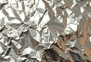 Close-up of crumpled silver foil, showing wrinkles and highlights, pattern, surface