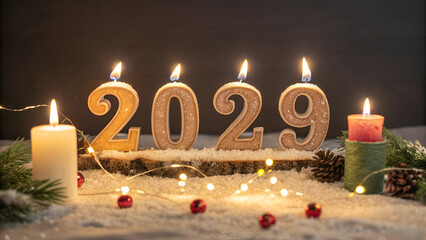 Happy New Year 2029 - Candles in the form of lit numbers