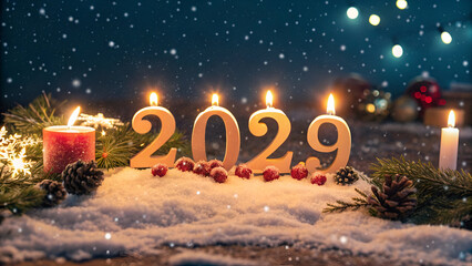 Happy New Year 2029 - Candles in the form of lit numbers