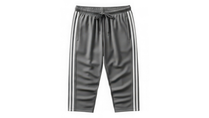 Gray athletic pants with white stripes
