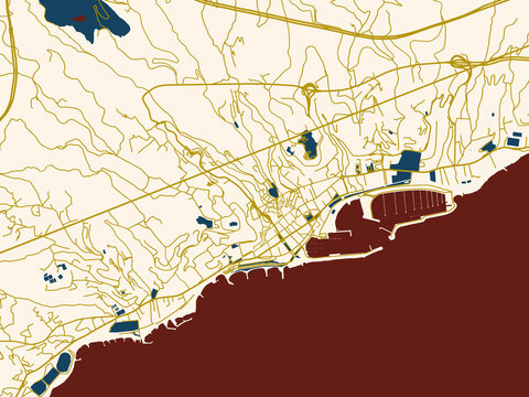 Abstract city map of Sanremo, Italy with minimal cream and gold map