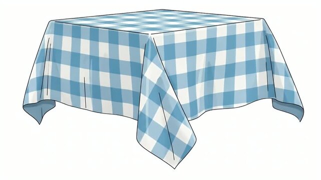 Blue and White Gingham Tablecloth with Draping Fabric
