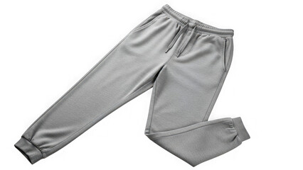 Gray sweatpants laid out on white background