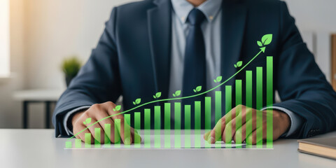 Business opportunity revenue solution success sustainability graph growth grow financial achievement advantage adviser analyst chart diagram global concept shows green bar graph growth