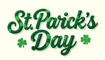 Fototapeta premium Happy St. Patrick’s Day text with green clovers on a bright background.Luck. Prosperity. Celebrating Irish traditions with a festive spirit. promotions, greeting cards, created with generative ai