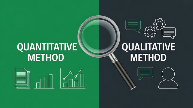 Quantitative method and qualitative method research development project concept, banner design, web header, poster, created with generative ai