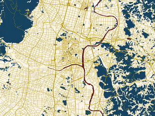 Fototapeta premium Poster-style map of Hanamaki, Japan using minimal cream and gold map