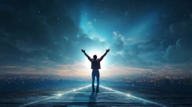 Person Walking Toward Light Symbolizing Future Journey