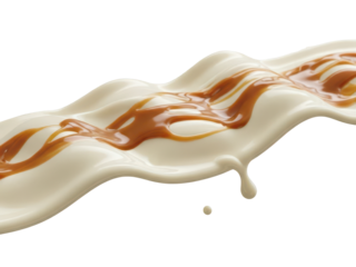 Milky way white chocolate melted ribbon isolated on transparent background realistic food background for advertisingIsolated on white