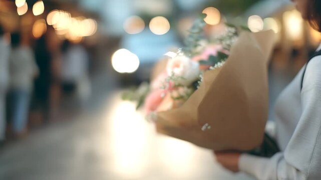 Romantic Flower Bouquet with Soft Bokeh Lights