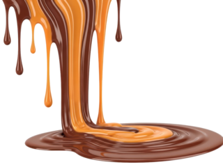 Ribbon chocolate caramel melt drip isolated realistic cutout high detail indulgence for food packaging