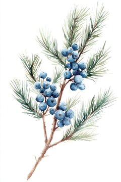 Pine branch berries berry illustration.