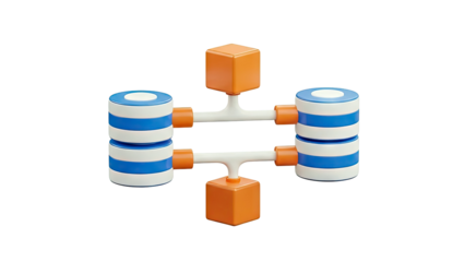 Abstract Network Diagram with Cylinders and Cubes
