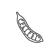 Outline Icon of Fresh Pea Pod with Peas Inside. Simple Vector Illustration Representing Healthy Organic Vegetable Food Ingredient and Cooking.