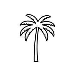 Palm Tree Icon Vector Line Art Outline. Simple black and white tropical tree symbol for travel, summer holidays, and minimalist web design.