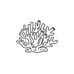 Hand Drawn Coral Doodle Outline Icon. Simple Black and White Vector Illustration of Underwater Reef Structure for Marine Life and Ocean Ecology Design.
