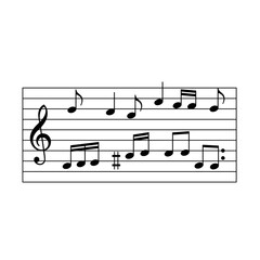 Musical Staff with Notes and Treble Clef - Simple Black and White Vector Illustration of Sheet Music Notation for Composition and Education