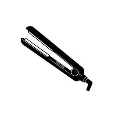 Hair Straightener Flat Iron Icon Vector Illustration. Black and White Minimalist Electric Styling Tool Silhouette.