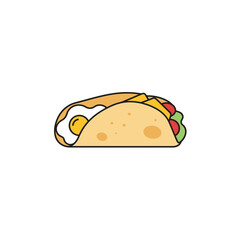 Minimalist Breakfast Taco Icon Vector Illustration with Sunny Side Up Fried Egg and Vegetables - Mexican Fast Food