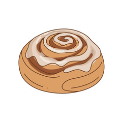 Cinnamon Roll Vector Illustration with Icing Isolated on White Background - Sweet Dessert or Breakfast Pastry Icon
