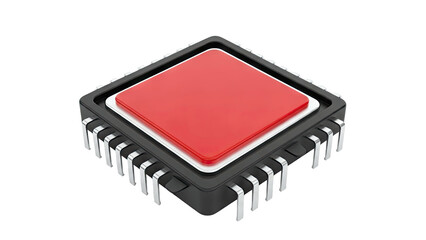 Close-up of a 3D rendering of a computer chip with a red square top