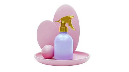 Purple Spray Bottle with Gold Sprayer and Pink Geometric Shapes