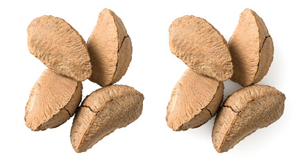 In-sell Brazil nut isolated on the white background, top view.