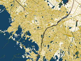 Fototapeta premium City map of Sapporo, Japan – midnight red and gold palette