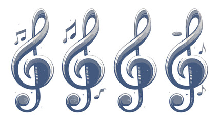 Obraz premium Clave de Sol y notas musicales aisladas sobre fondo blanco, arte digital transparente.