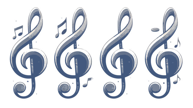 Clave de Sol y notas musicales aisladas sobre fondo blanco, arte digital transparente.