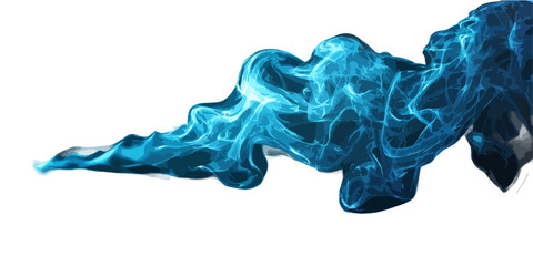 Onda de humo azul brillante y transparente sobre fondo blanco, efecto abstracto