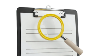 Clipboard with Magnifying Glass on Paper