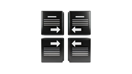 Four Black Icons with Arrows and Lines on White Background