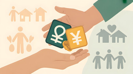 Hands exchanging currency symbols isolated on transparent background