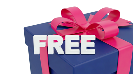 Blue gift box with pink ribbon and the word "FREE"