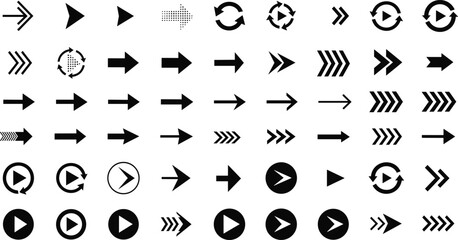 Black and white arrows play buttons and circular symbols