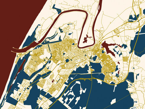Decorative city map poster of Kenitra, Morocco