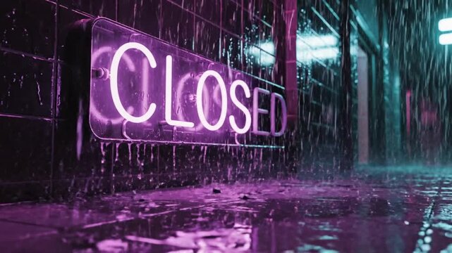 Cyberpunk Night Business closure Neon Sign Closed Rain