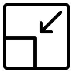 A minimalist graphic illustration featuring a simple arrow pointing downwards within a square shape