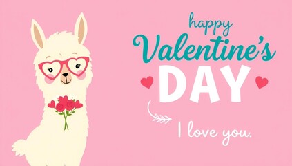 Lovely llama wishes happy valentine's day