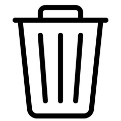 Simple line illustration of a trash can with a handle on a white background viewed from the front