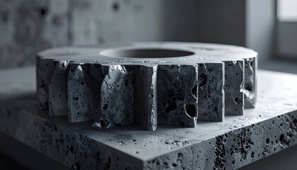Concrete gear on concrete surface, focus on detailed, rough texture