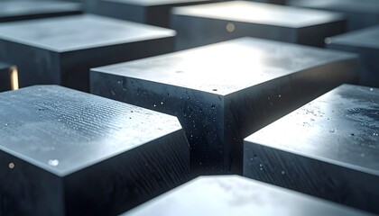 Close-up of stacked, metallic rectangular blocks, with a slight sheen