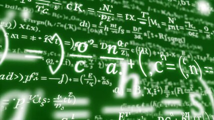 Abstract Digital Display of Complex Mathematical Equations and Scientific Formulas on a Bright Green Background - Powered by Adobe